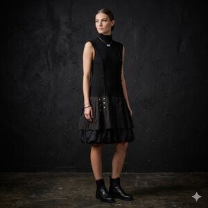 Boo Radley Australia Black dress Ribbed Knit Mock Neck Mini Dress bubble hem XL